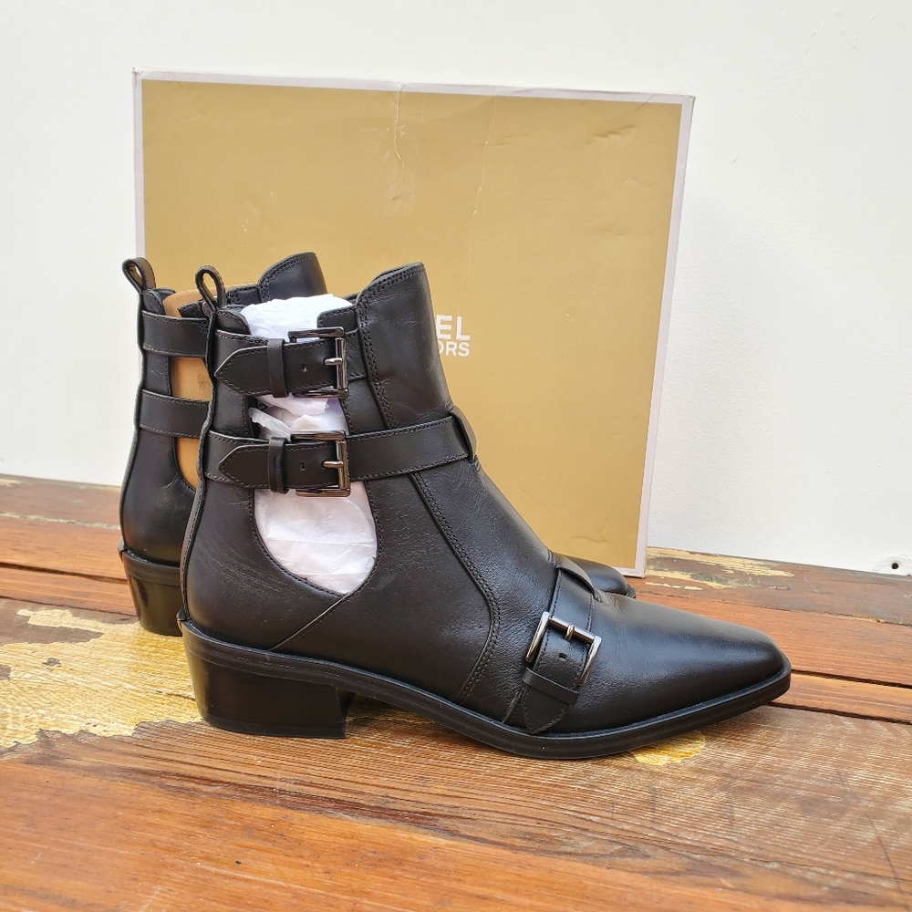 NEW Michael Kors Womens Radley Bootie Ankle Boots Leather Asymettric Sz 6.5